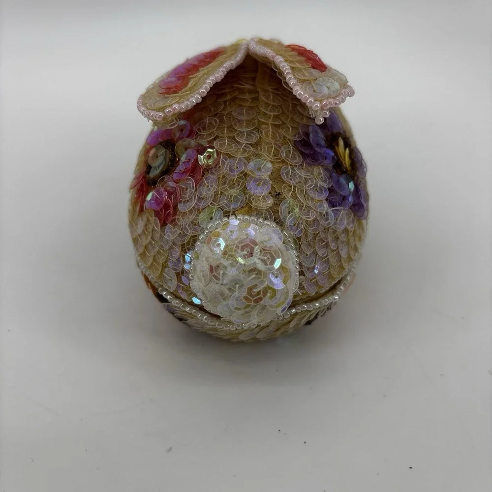 Sequin‎ Beaded Easter Bunny Shaped Like Egg Pink Multicolor Pink Cottagecore